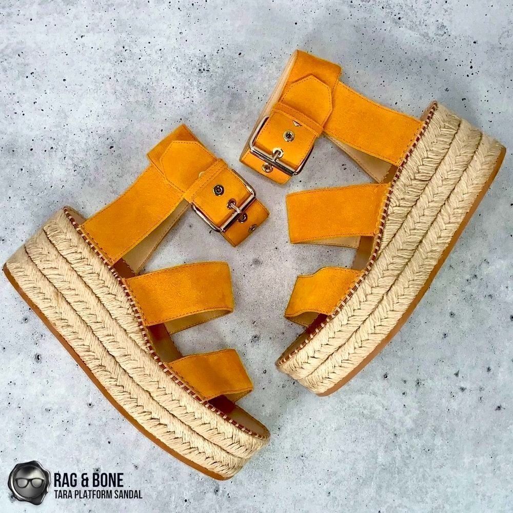 RAG & BONE TARA ESPADRILLE PLATFORM SANDAL MARIGOLD SUEDE WOMEN’S SIZE 7 YELLOW